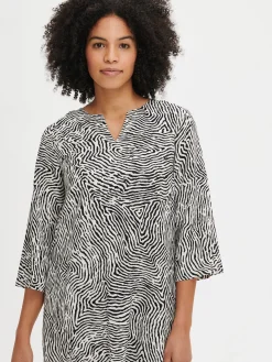 Nanso JÄLKI lyhyt kangasmekko - musta-luonnonvalkoinen* Pellavavaatteet|Mekot