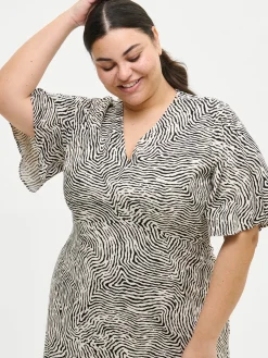 Nanso JÄLKI midi kangasmekko - musta-luonnonvalkoinen* Pellavavaatteet|Mekot