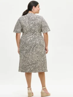 Nanso JÄLKI midi kangasmekko - musta-luonnonvalkoinen* Pellavavaatteet|Mekot