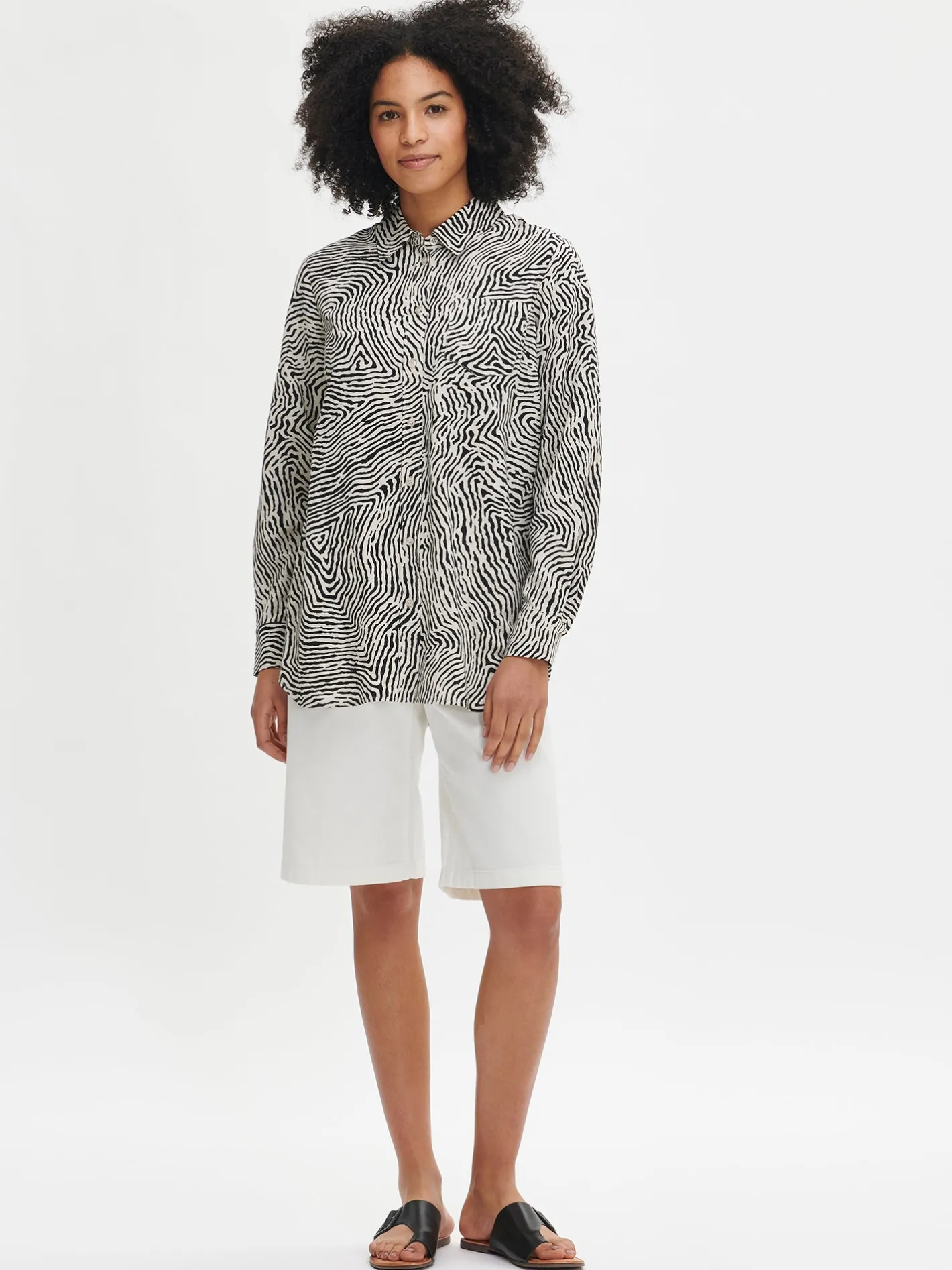 Nanso JÄLKI paitapusero - musta-luonnonvalkoinen* Pellavavaatteet|Paidat Ja Tunikat