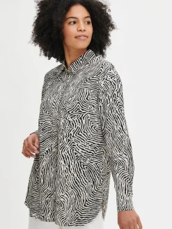 Nanso JÄLKI paitapusero - musta-luonnonvalkoinen* Pellavavaatteet|Paidat Ja Tunikat