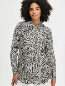 Nanso JÄLKI paitapusero - musta-luonnonvalkoinen* Pellavavaatteet|Paidat Ja Tunikat