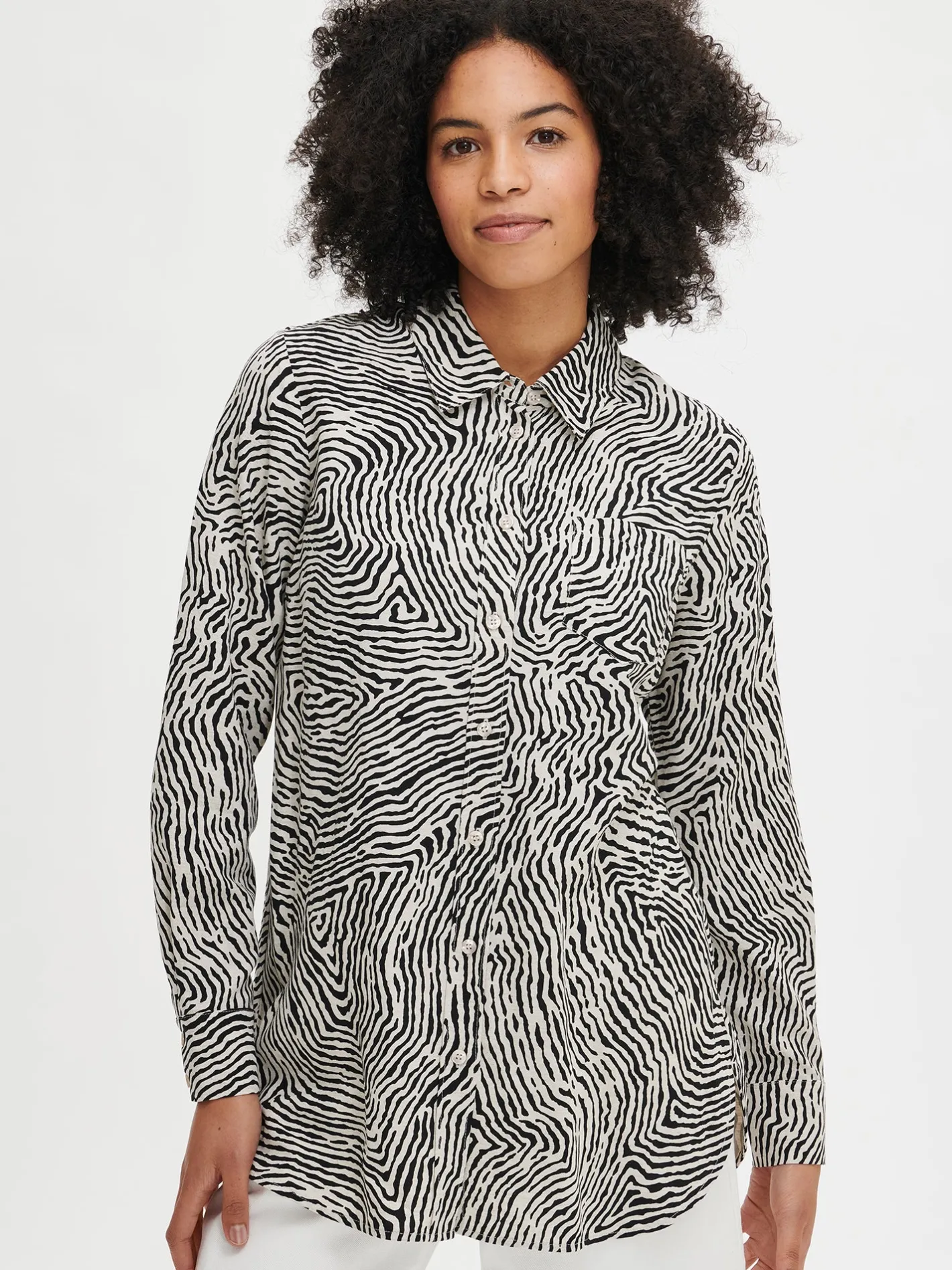 Nanso JÄLKI paitapusero - musta-luonnonvalkoinen* Pellavavaatteet|Paidat Ja Tunikat